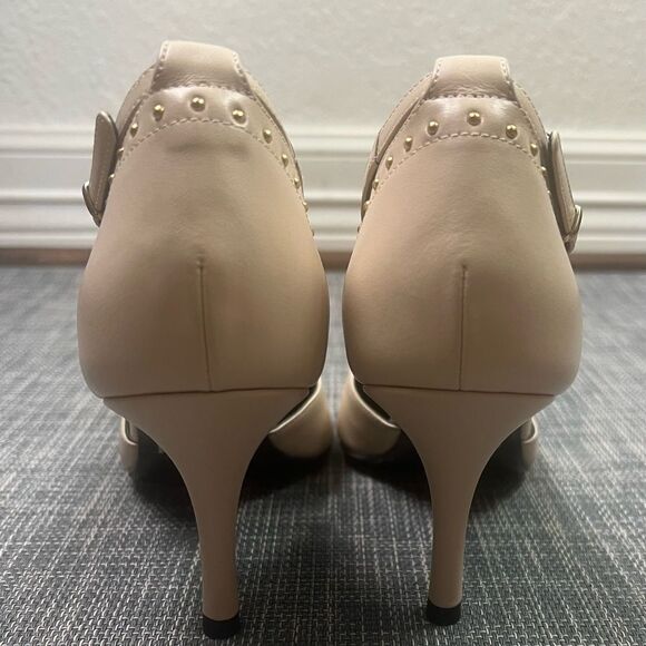 Just Cavalli Nude Low Heel Shoes with Gold Metal Studs - Picture 7 of 14
